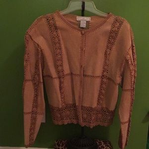 CLASSY LEATHER JACKET... CROCHET TRIM